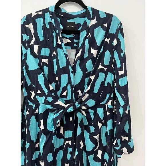 NWT NIC + ZOE Size L button down front tie dress Long sleeve Blue Multicolor - Picture 9 of 10